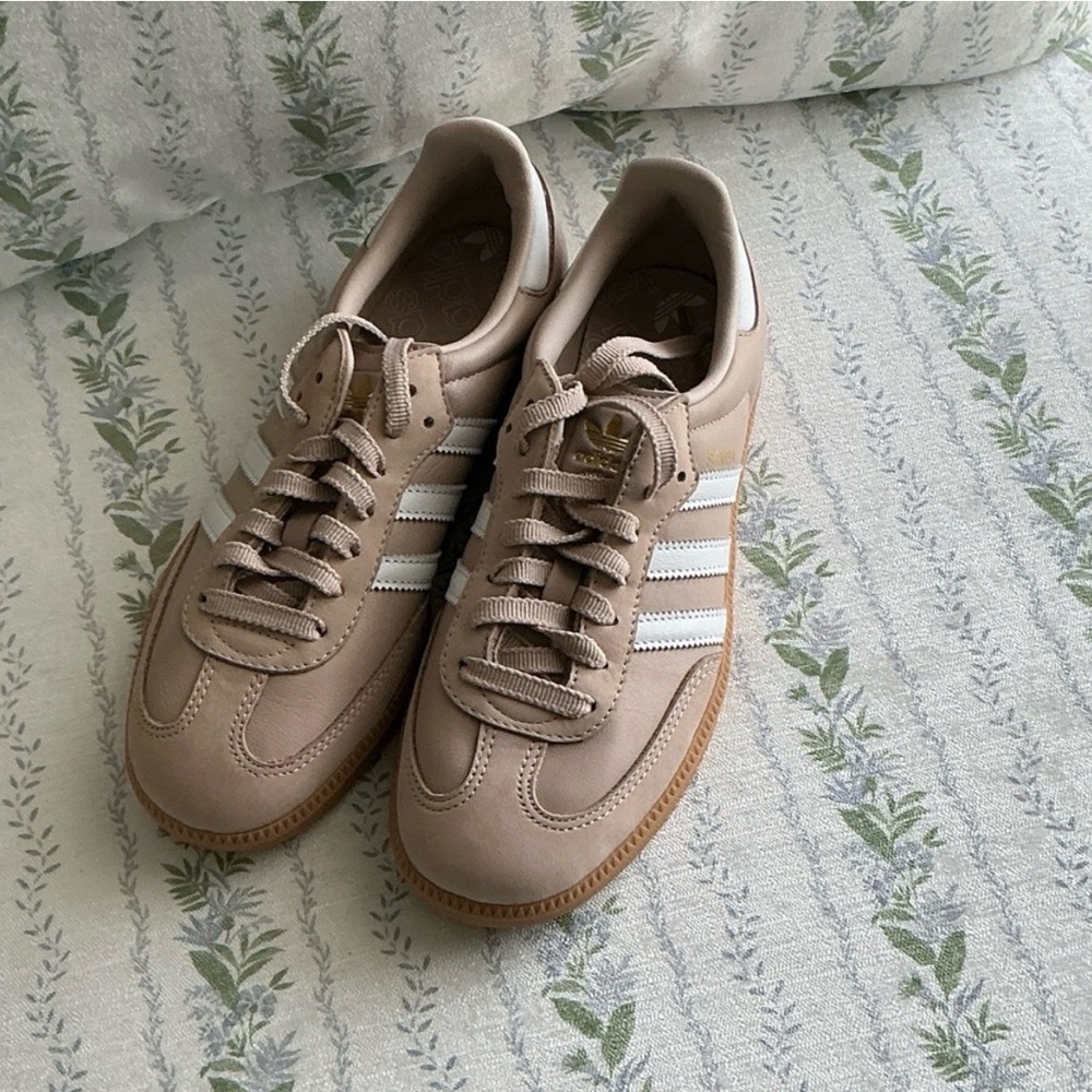 adidas Beige Low-Top Sneakers with White Stripes